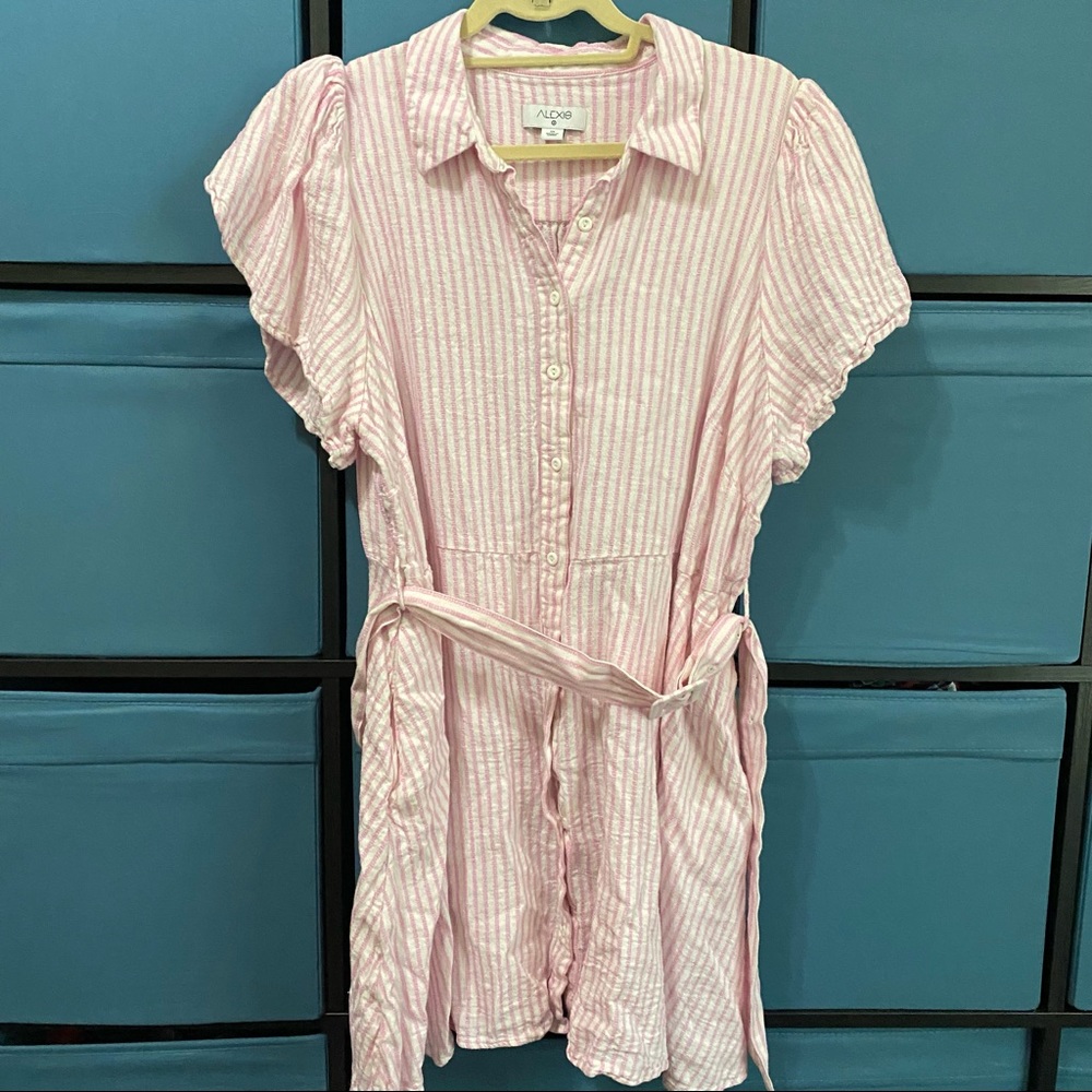 Alexis + Target Striped short sleeve linen tulip sleeve shirt dress size 1x - Picture 2 of 9
